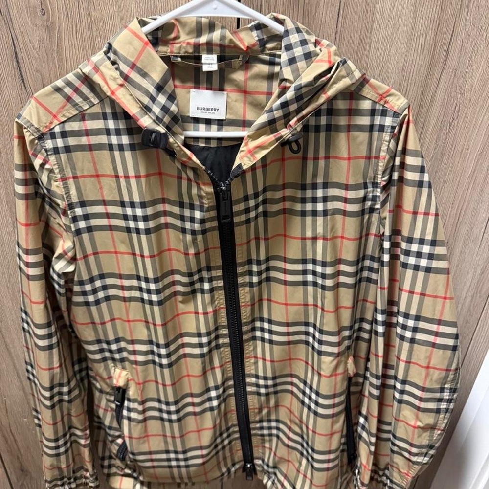 Burberry Tan Check Hooded Windbreaker Jacket